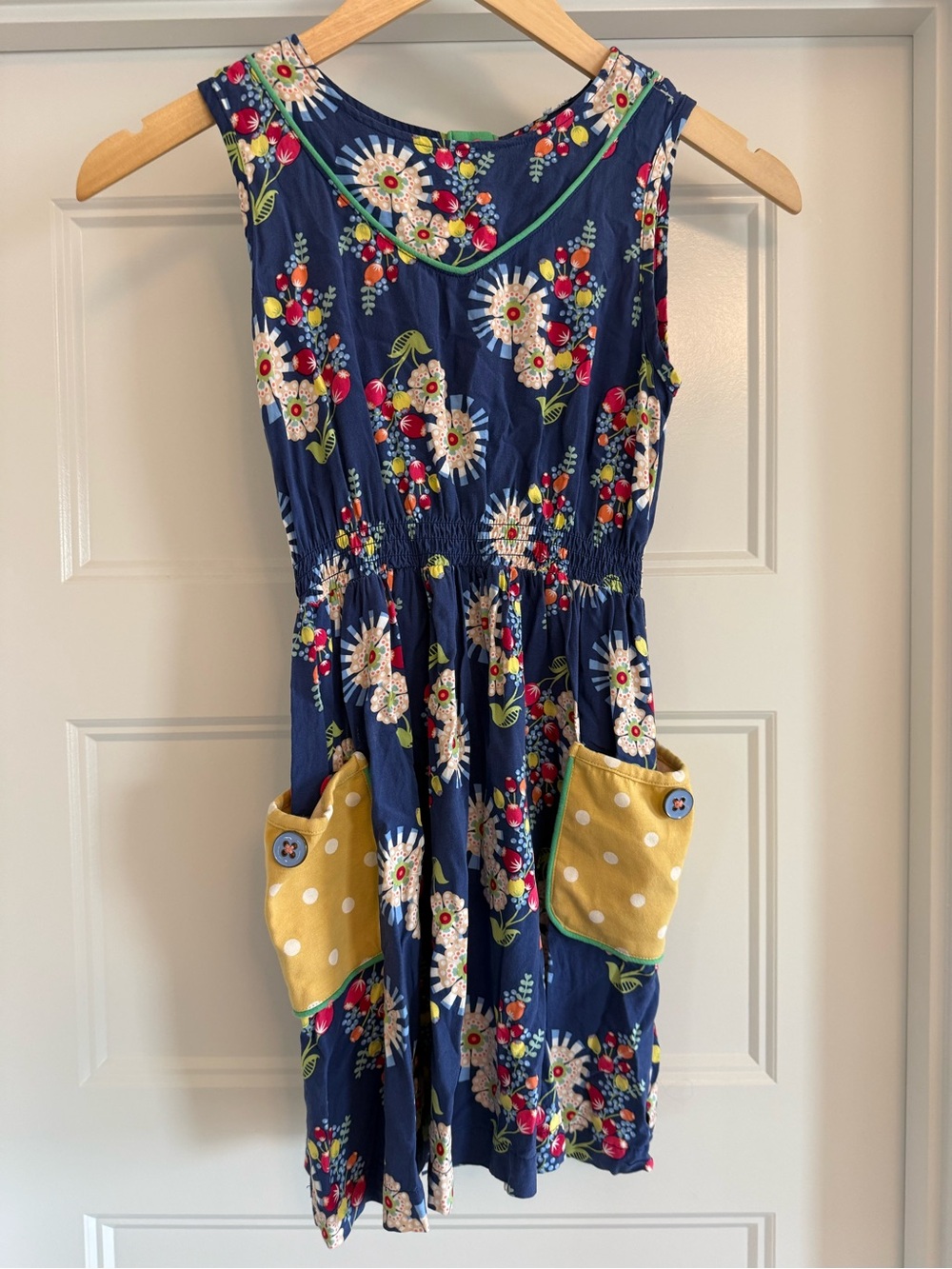 Matilda Jane Girls 8 Fit & Flare Sleeveless Floral Blue Cotton Dress Pockets